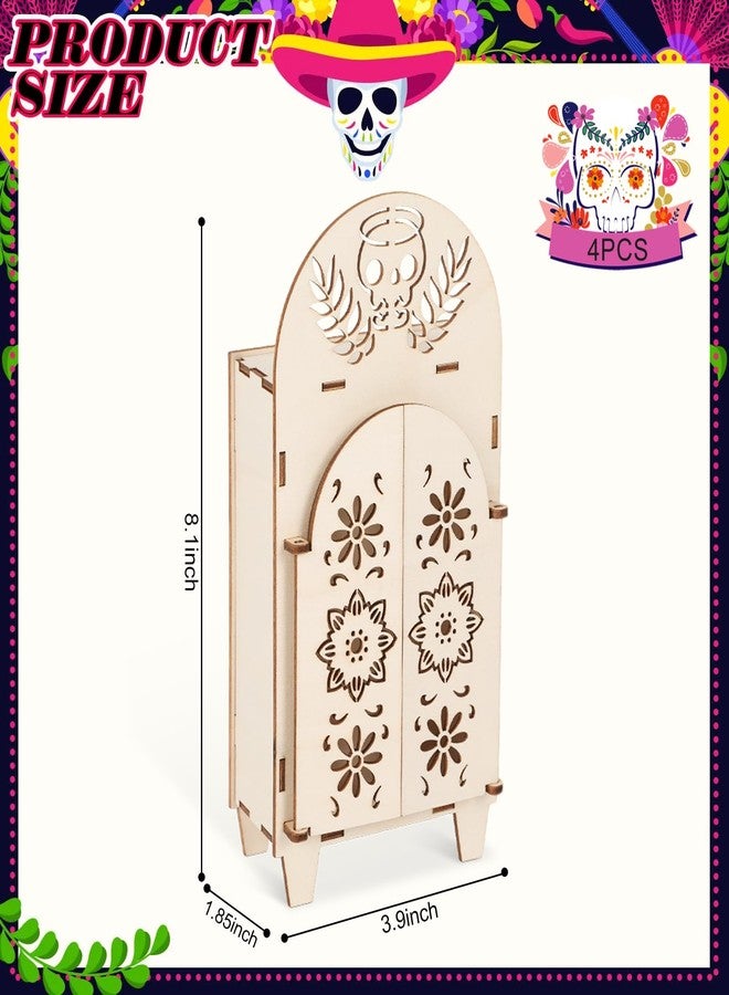 EVERDIJ 4Pcs Dia De Los Muertos Ofrenda Shadow Box Wooden Dia De Los Muertos Decoration Day of The Dead Shadow Box Skull Day of The Dead Decor Día De Los Muertos Memorial Frame, for Altar Ofrenda Supplies - Image 2
